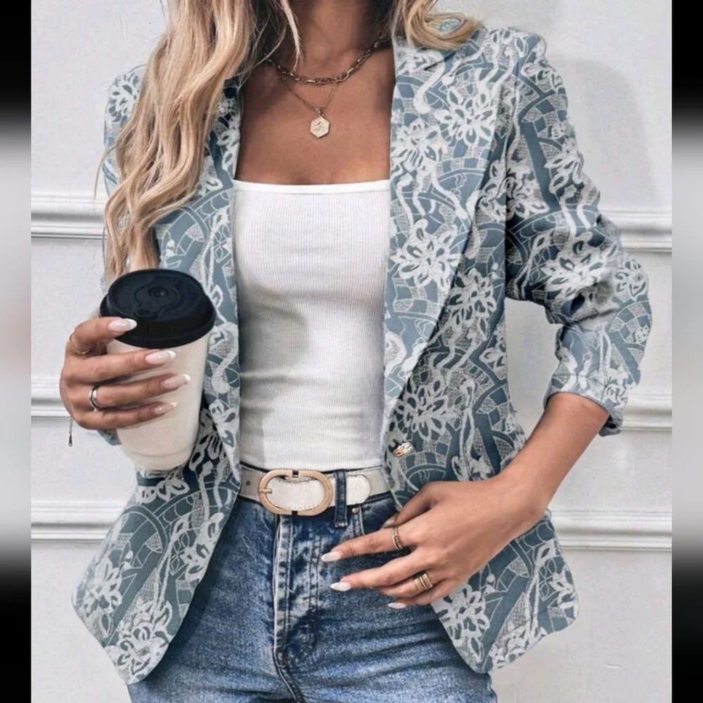 Women Elegant Jacquard Waist Fitted Blazer For Autumn - Picture 3 of 4